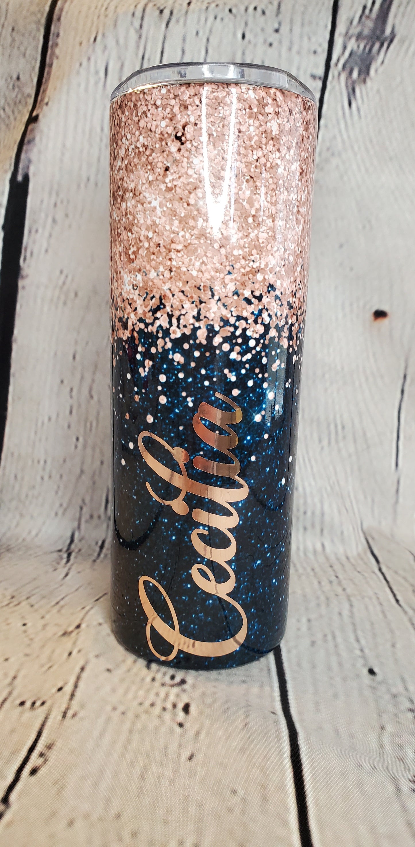 Navy & Rose Gold Glitter Tumblr