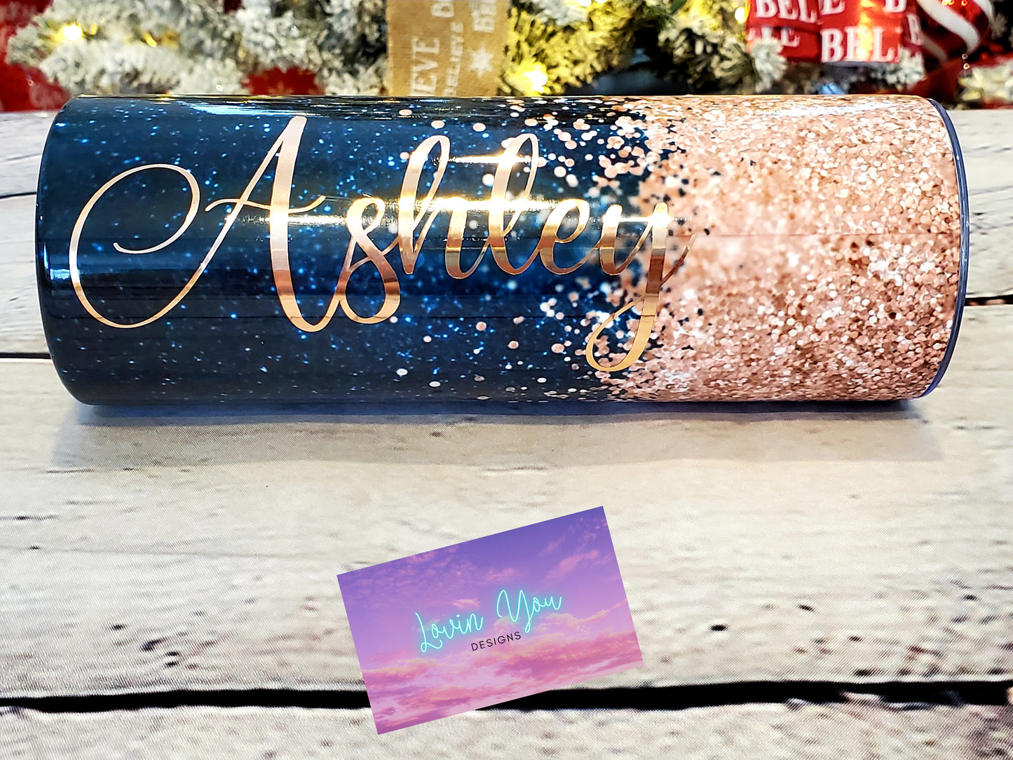 Navy & Rose Gold Glitter Tumblr