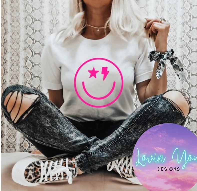 Hot Pink Smiley Star/Lightening~ Women's